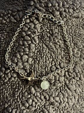 Silver Bird Charm Bracelet with Pale Green Bead